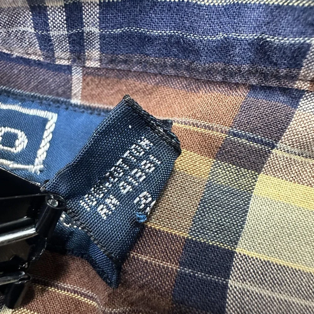 Polo Ralph Lauren Shirt Mens Medium Brown Blue Plaid Short Sleeve Button Up‎
